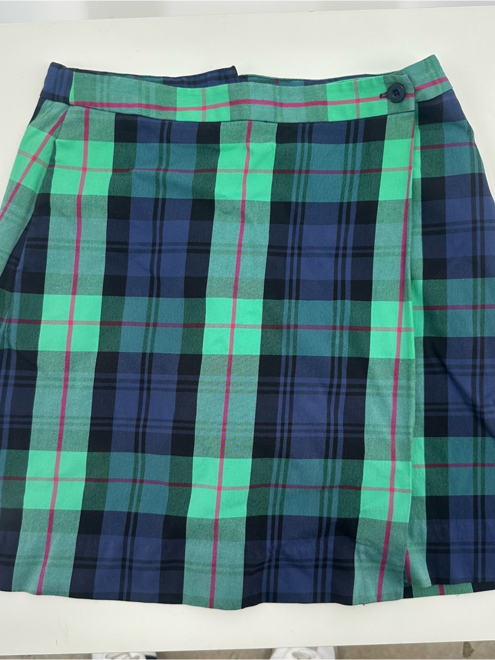 Lilly Pulitzer Blue Green Pink Tartan Plaid Zip Mini Skirt Sz 2 Preppy Vintage